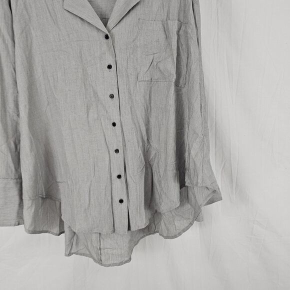 Storia Gray Striped Button-Down Longsleeved Blouse Oversized Pleated Small S - Picture 2 of 5